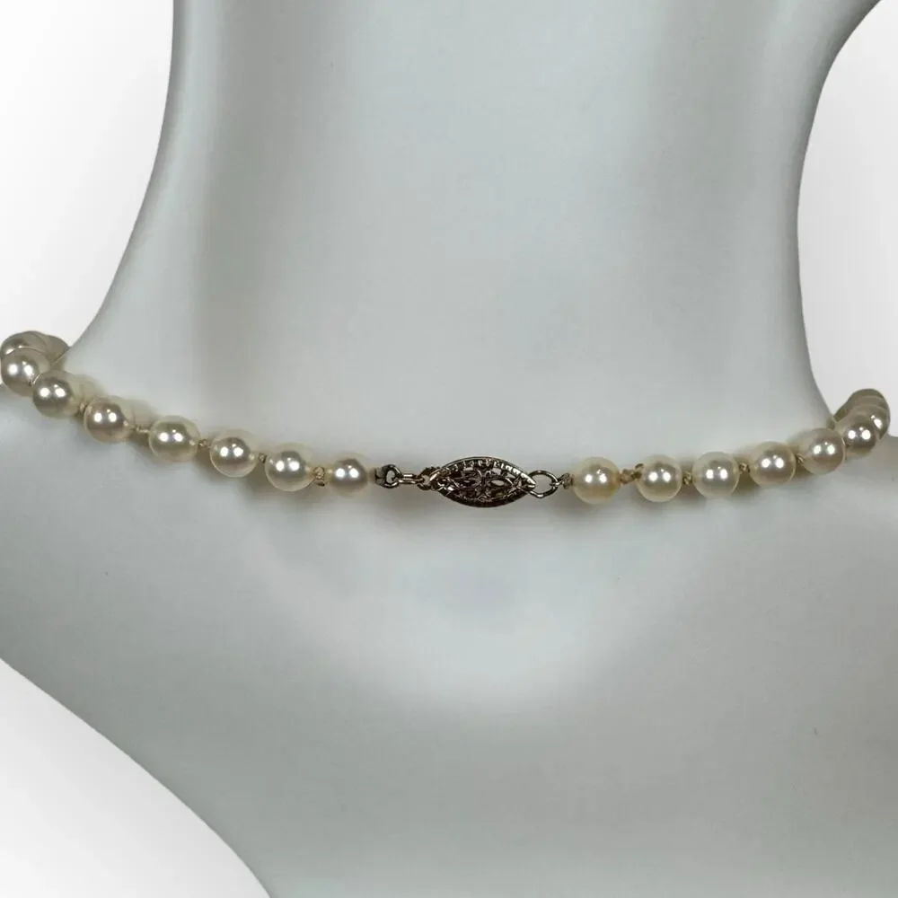 Vintage Art Deco 4mm Cultured Freshwater‎ Pearl Necklace W/ 14K Gold Clasp 16”